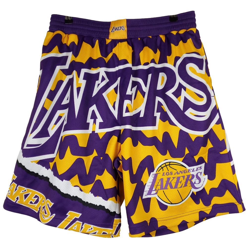 LA Lakers Mitchell & Ness NBA L Large Jersey Shorts Big‎ Logo Purple Yellow New